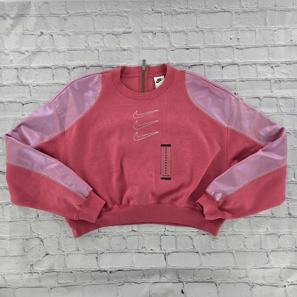 Nike Tops - Nike Cropped Pink Swoosh graphic in front Sweatsirt Size M NWT